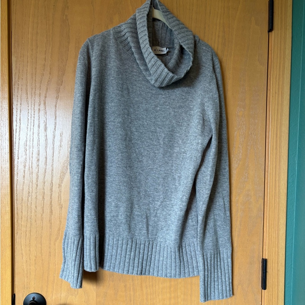 R Label Wool and Cashmere Gray Cowl Neck Sweater